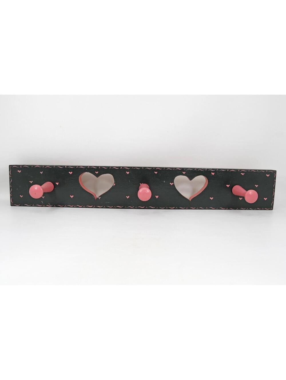 VTG Wood Heart Cutout Peg Rack Hook Cottage Folk Art Wall Decor Painted 80s 90s
